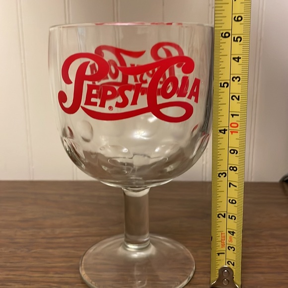 VINTAGE Pepsi Cola Soda Thumbprint Grip Goblet Red Print Logo Cup Glass - Picture 6 of 7